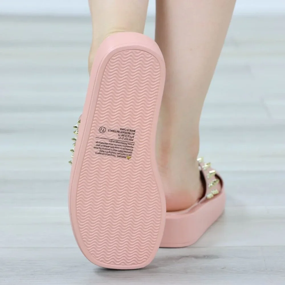 Pink Platform Sandals Studded Crisscross Straps Chunky Sole - Picture 7 of 14